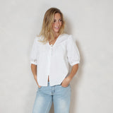 V-Neck Peplum Top in White