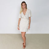 Natural Frilly Wrap Dress