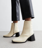 Off White Leather Block Heel Ankle Boots