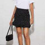 Polka Dot Ruched Ruffle Skirt