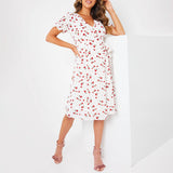 Cream Floral Print Wrap Dress